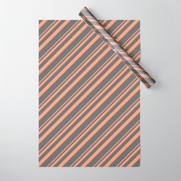 [ Thumbnail: Light Salmon & Dim Grey Colored Striped Pattern Wrapping Paper ]