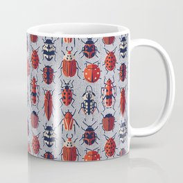 These don't bug me // light grey background neon red and black and ivory retro paper cut beetles and insects Coffee Mug