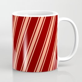 [ Thumbnail: Maroon and Light Salmon Colored Stripes Pattern Coffee Mug ]