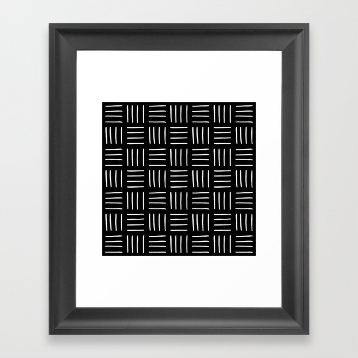 Minimalist Weave Grid Pattern (white/black) Framed Art Print