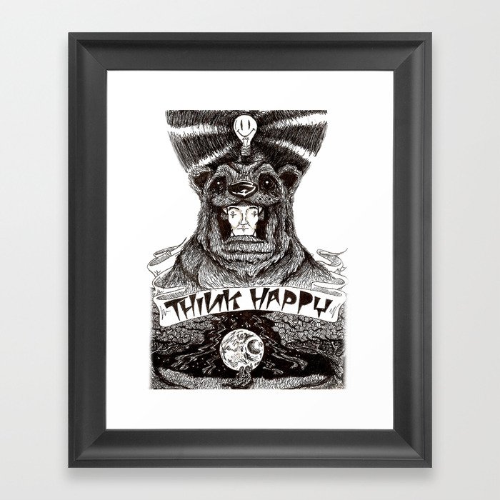 'Think Happy Bear' Framed Art Print