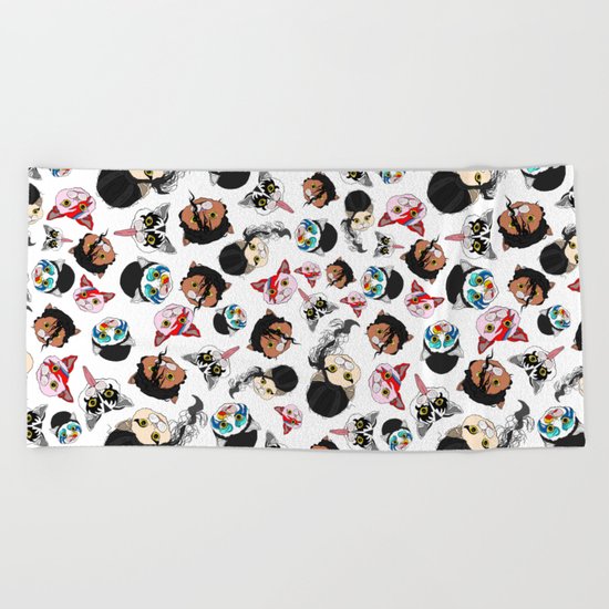 Pop Cats - Pattern on White Beach Towel