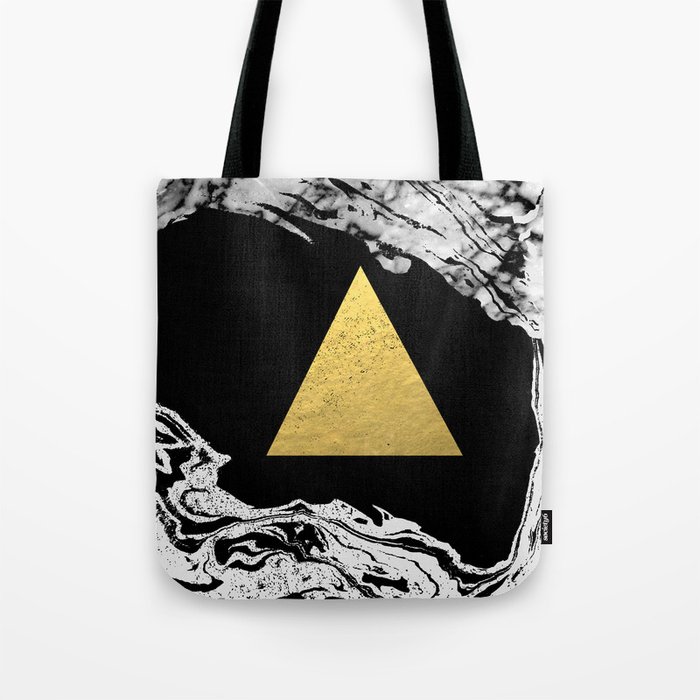 Davina - triangle modern minimal marble black and white foil gold abstract painting trendy bklyn  Tote Bag