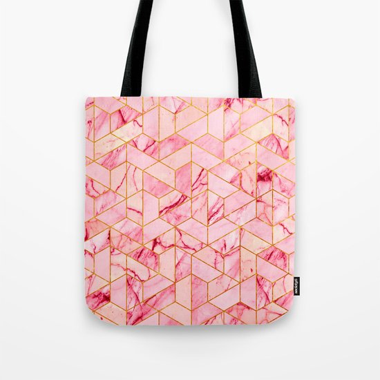 Pink Marble Hexagonal Pattern Tote Bag