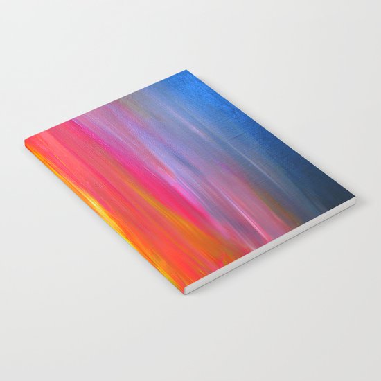 BRIGHT HORIZONS Bold Colorful Rainbow Pink Yellow Blue Abstract Painting Sunrise Sunset Stripes Notebook