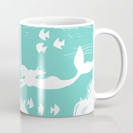Mint and White Mermaid Silhouette Art Coffee Mug