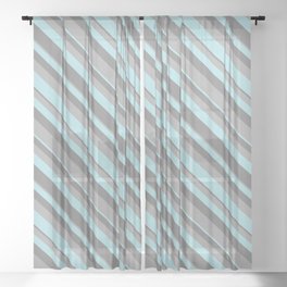 [ Thumbnail: Dark Grey, Powder Blue & Grey Colored Lined Pattern Sheer Curtain ]