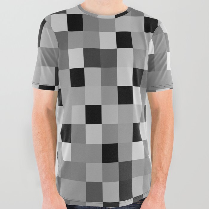 graphic design pixel geometric square pattern abstract background in black and white All Over Graphic Tee