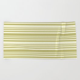 [ Thumbnail: Beige & Dark Khaki Colored Lined/Striped Pattern Beach Towel ]
