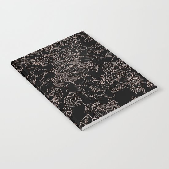 Pink coral tan black floral illustration pattern Notebook