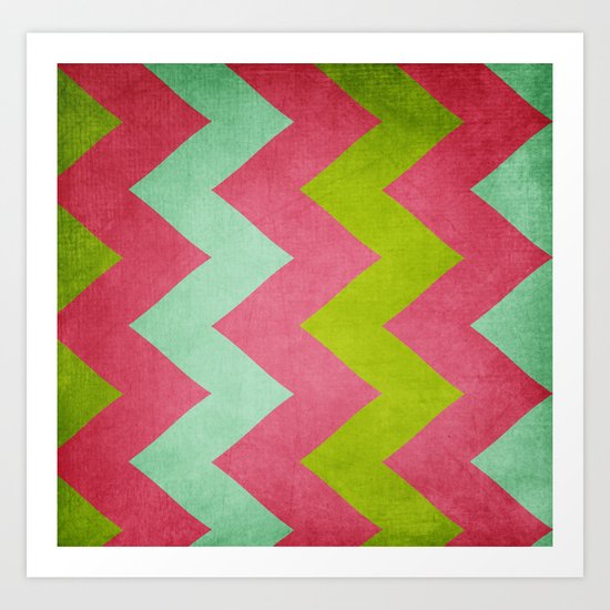Cocktails with Lilly - Pink, Aqua, Green Chevron Art Print
