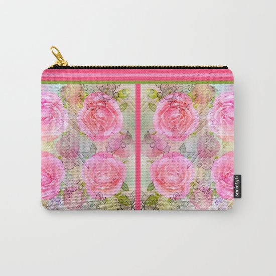 Pink roses on a painterly background Carry-All Pouch
