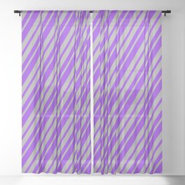 [ Thumbnail: Purple & Dark Gray Colored Lined Pattern Sheer Curtain ]