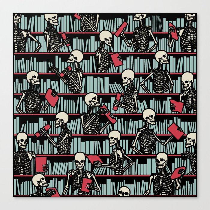 Bookish Public Library Skeleton Goth Librarian Books Pattern Canvas Print