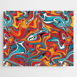 Colorful fluid art sunny orange and sea blue, abstract warm swirly texture Jigsaw Puzzle