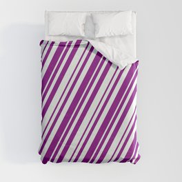 [ Thumbnail: Mint Cream & Purple Colored Stripes Pattern Duvet Cover ]