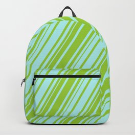 [ Thumbnail: Turquoise and Green Colored Lined Pattern Backpack ]