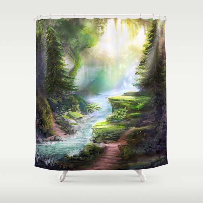Magical Forest Stream Shower Curtain