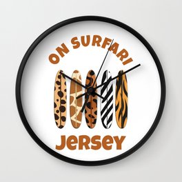 Jersey Surfing On Safari Animal Print Surfboards Wall Clock