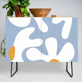 Abstract Flowers White Blue Credenza