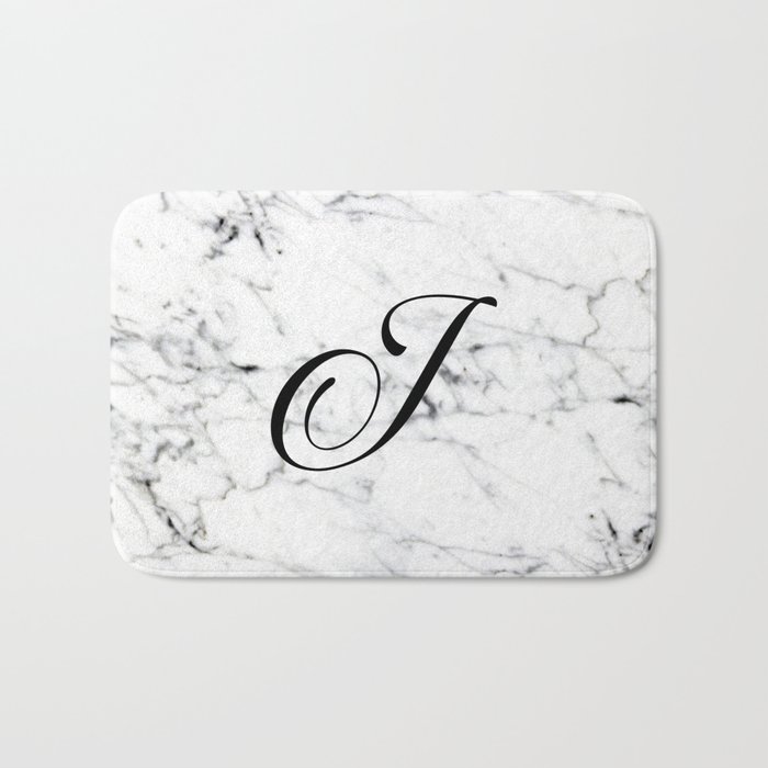 Letter J On Marble Texture Initial Personalized Monogram Bath Mat