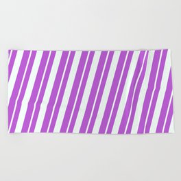 [ Thumbnail: Orchid & Mint Cream Colored Striped Pattern Beach Towel ]