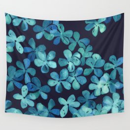 Hand Painted Floral Pattern in Teal & Navy Blue Wall Tapestry