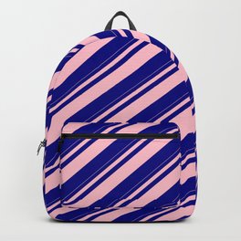 [ Thumbnail: Pink & Blue Colored Striped Pattern Backpack ]