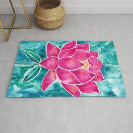 Sacred Lotus – Magenta Blossom with Turquoise Wash Area & Throw Rug