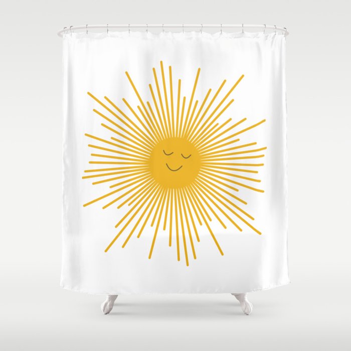 Contented Sun Cute Mustard Yellow Sunburst Shower Curtain