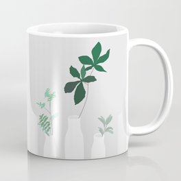 minimal plants in grey Coffee Mug | Leaves, Jungalow, Tropical, Julestillman, Plants, Grey, Gray, Drawing, White, Milkbottles 