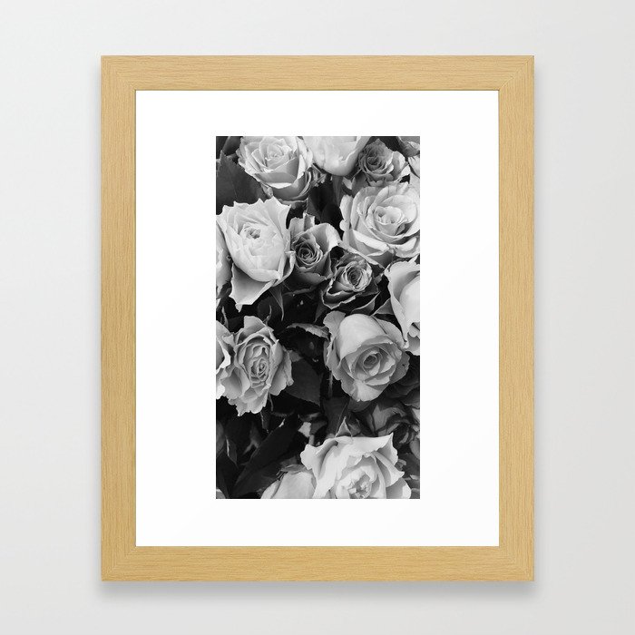 Black and White Roses Framed Art Print