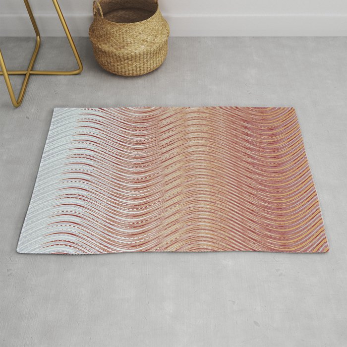 Pink And Silver Abstract Waves Rug