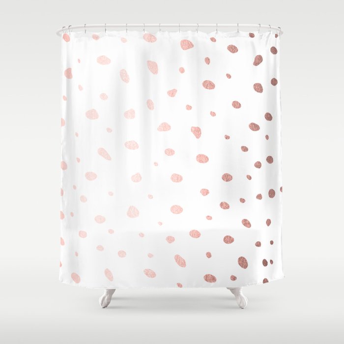 Rose Gold Pink Polka Dots On White Shower Curtain By Naturemagick