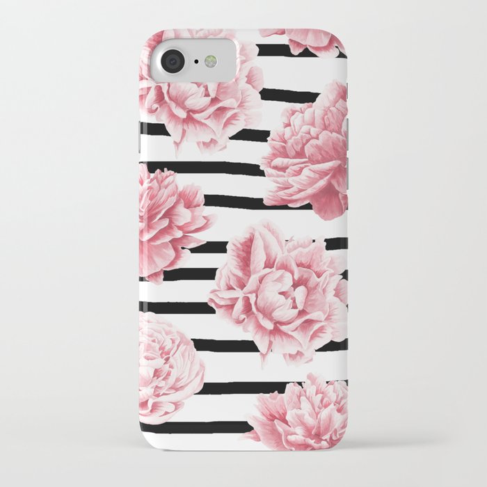 simply drawn stripes and roses iphone case