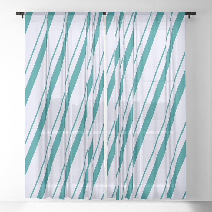 Teal & Lavender Colored Lines/Stripes Pattern Sheer Curtain
