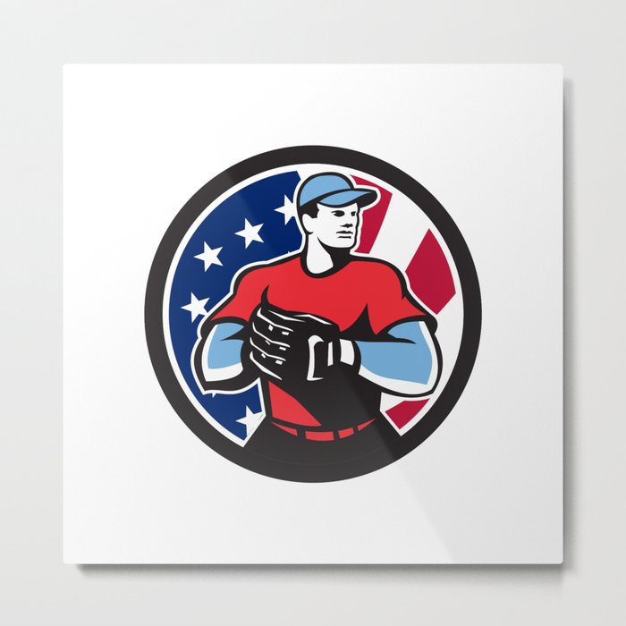 American Baseball Pitcher USA Flag Icon Metal Print