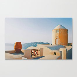 Santorini Balcony Digital Art Decorative Painting Style Canvas Print