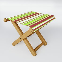 Brown, Light Green & White Colored Lined Pattern Folding Stool