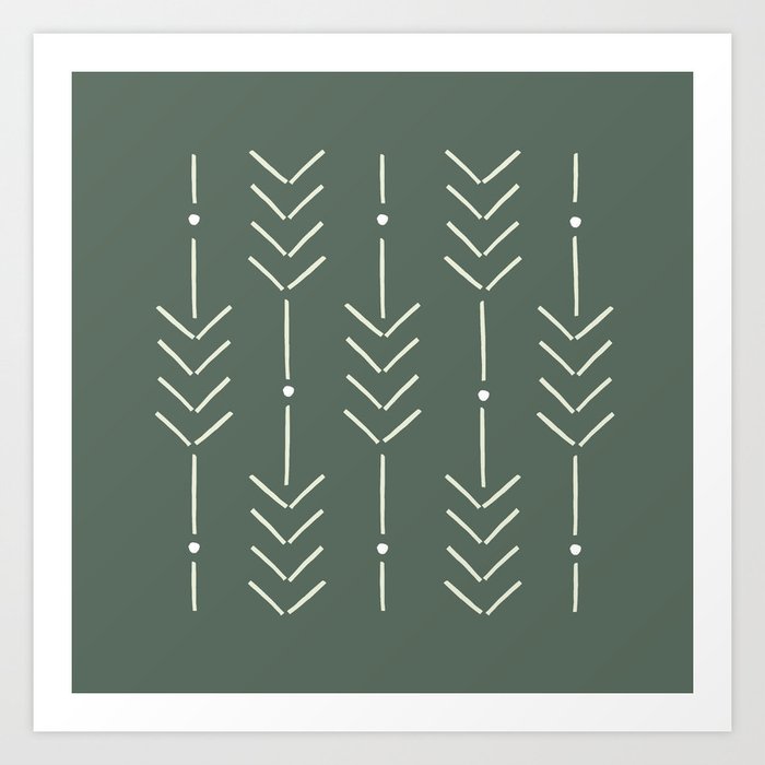 Arrow Lines Pattern in Forest Sage Green 2 Art Print