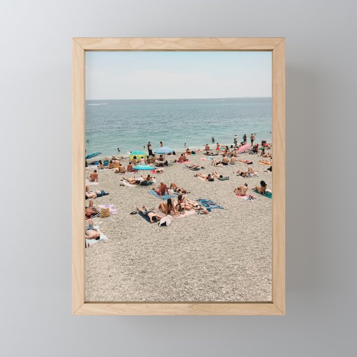 Azure Tranquility: Beachfront Beauty in Nice, France - Coastal Wall Art Framed Mini Art Print