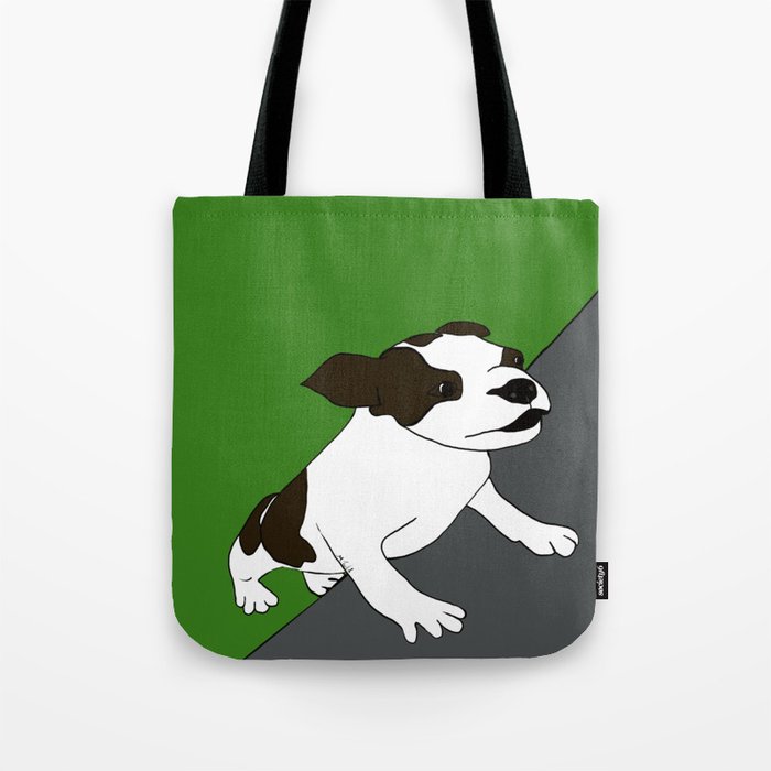 Annie The Boston Terrier Tote Bag | Drawing, Digital, Boston-terrier, Dog, Puppy, Brown, White, Green, Gifts, Mugs