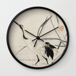 Japanese crane | Vintage Japanese artwork | Antique bird illustration Wall Clock