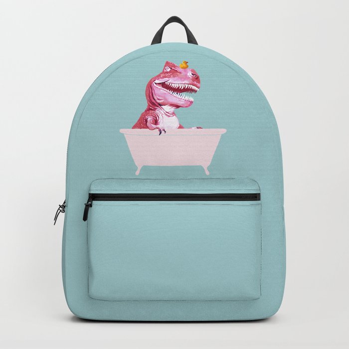 Pink T Rex in Bathtub Backpack by Big Nose Work Society6