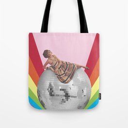 Disco Lounging Tote Bag | Lineart, Fun, Vintage, Rainbow, Midcentury, Color, Discoball, Disco, 60S, Colorful 