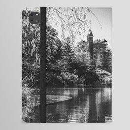 Belvedere Castle during Fall in Central Park in New York City black and white iPad Folio Case