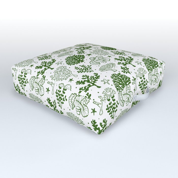 Green Coral Silhouette Pattern Outdoor Floor Cushion