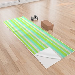 [ Thumbnail: Light Green, Aquamarine & Beige Colored Lines/Stripes Pattern Yoga Towel ]