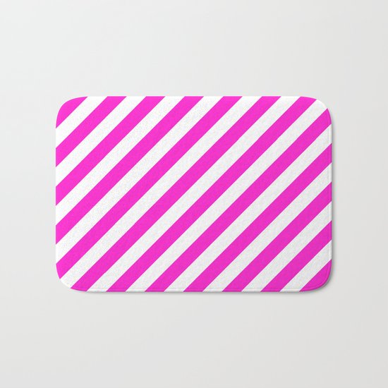 Diagonal Stripes (Hot Magenta/White) Bath Mat