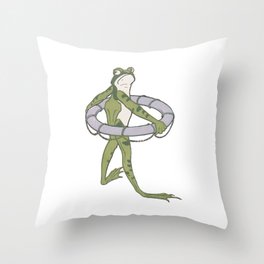 Frog with Swim Ring Vintage Art Throw Pillow